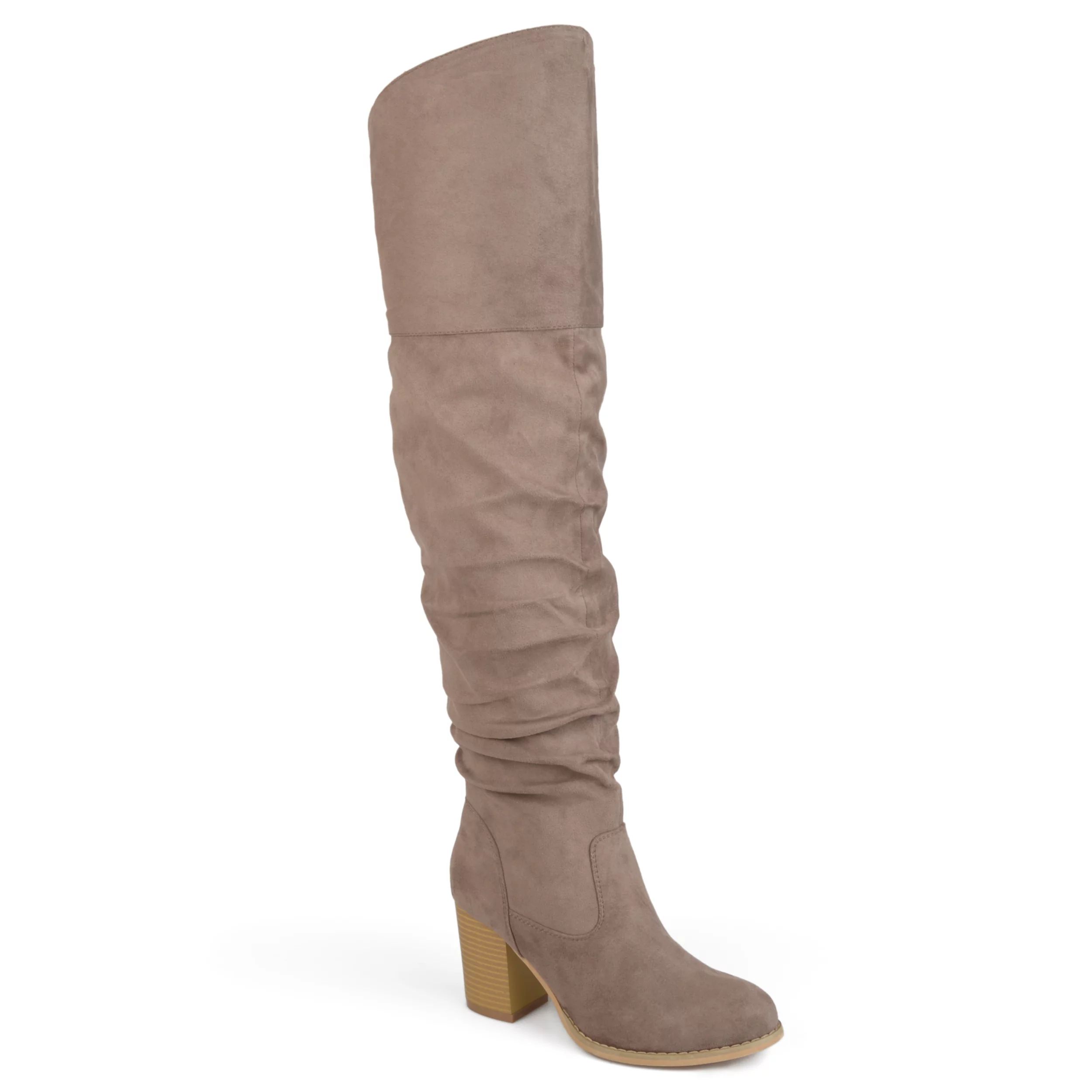 Brinley Co. Women's Extra Wide Calf Ruched Stacked Heel Faux Suede Over-the-knee Boots | Walmart (US)