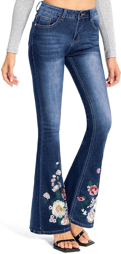 Women's High Waisted Bell Bottom Jeans Ripped Stretch Skinny Flare Jeans Distressed Wide Leg Boot... | Amazon (US)