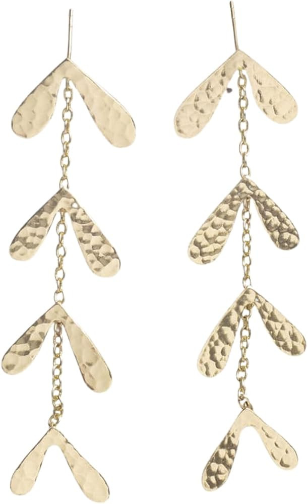 INK+ALLOY Gold Leaf Dangle Earrings for Women, Autumn Falling Willow Leaves Hammered Brass Metal ... | Amazon (US)