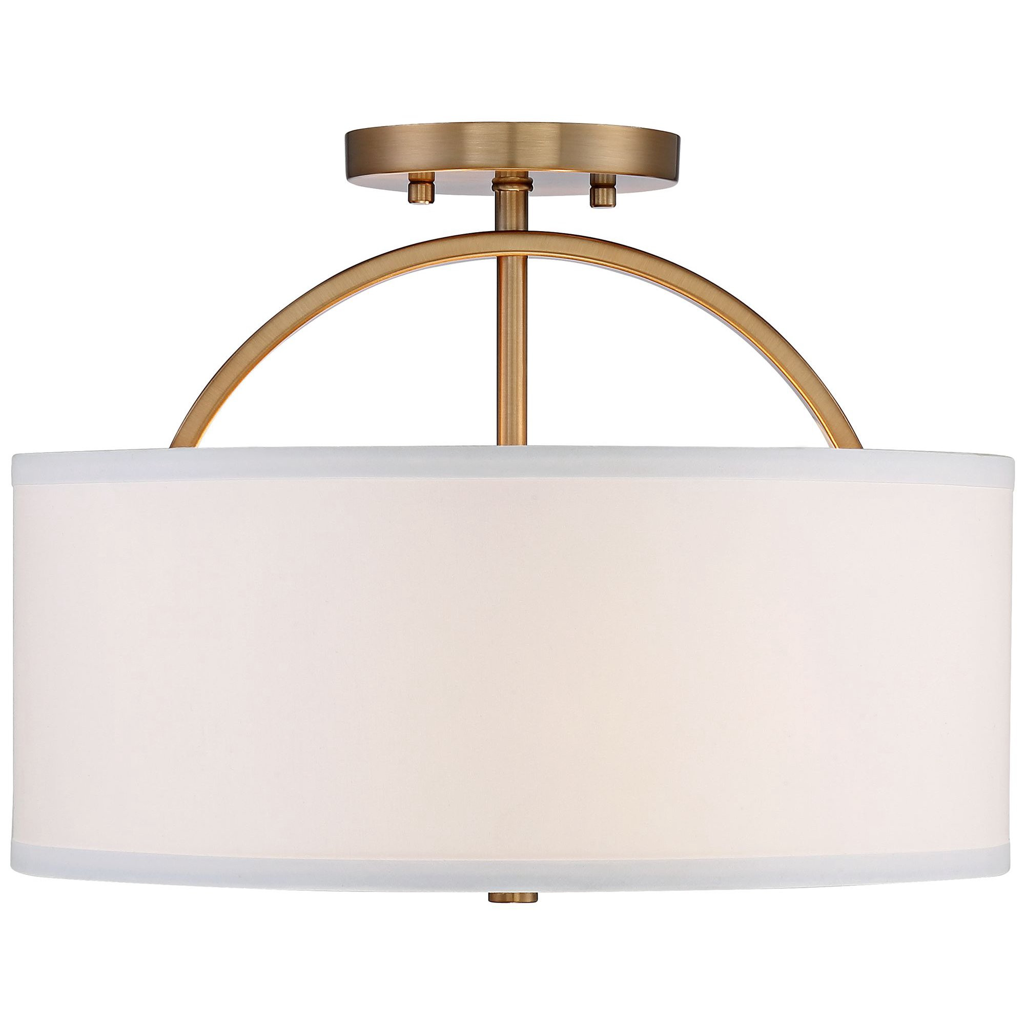 Possini Euro Design Modern Ceiling Light Semi Flush Mount Fixture Warm Brass 15" Wide White Linen... | Walmart (US)