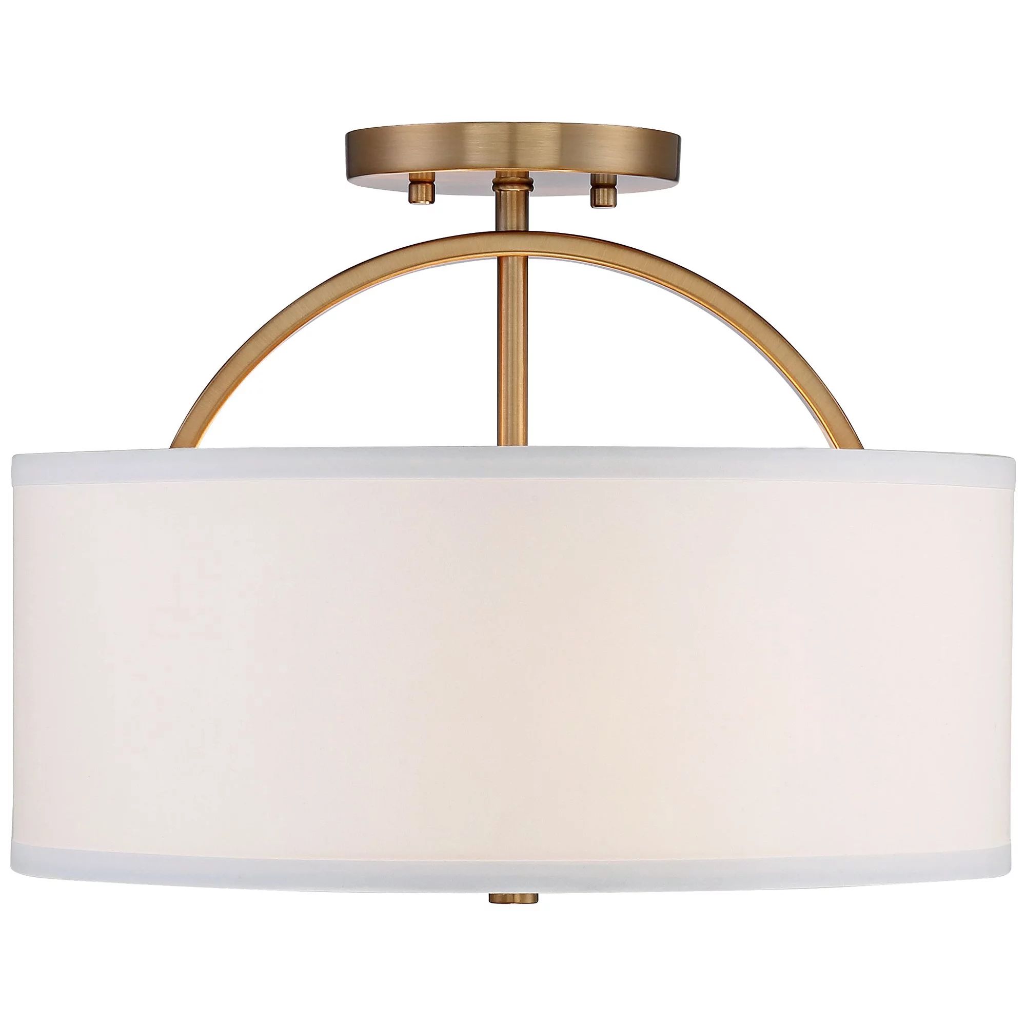 Possini Euro Design Modern Ceiling Light Semi Flush Mount Fixture Warm Brass 15" Wide White Linen... | Walmart (US)
