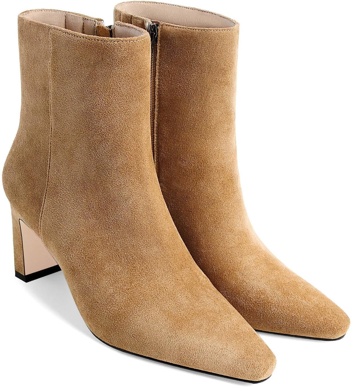 MICIFA Women's Ankle Boots Chunky Low Heel Square Toe Heeled Booties with Side Zipper Fall Winter Dress Short Boots | Amazon (US)