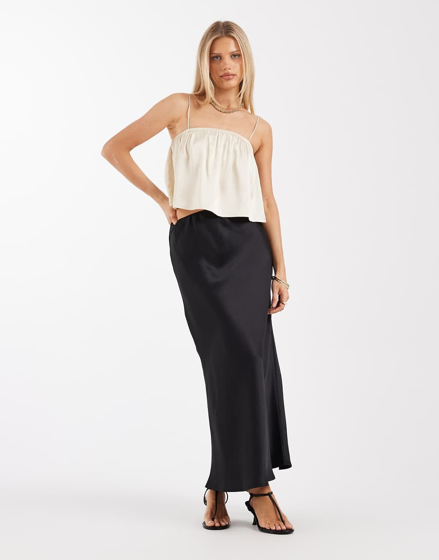 ASOS DESIGN satin bias maxi skirt in black | ASOS (Global)