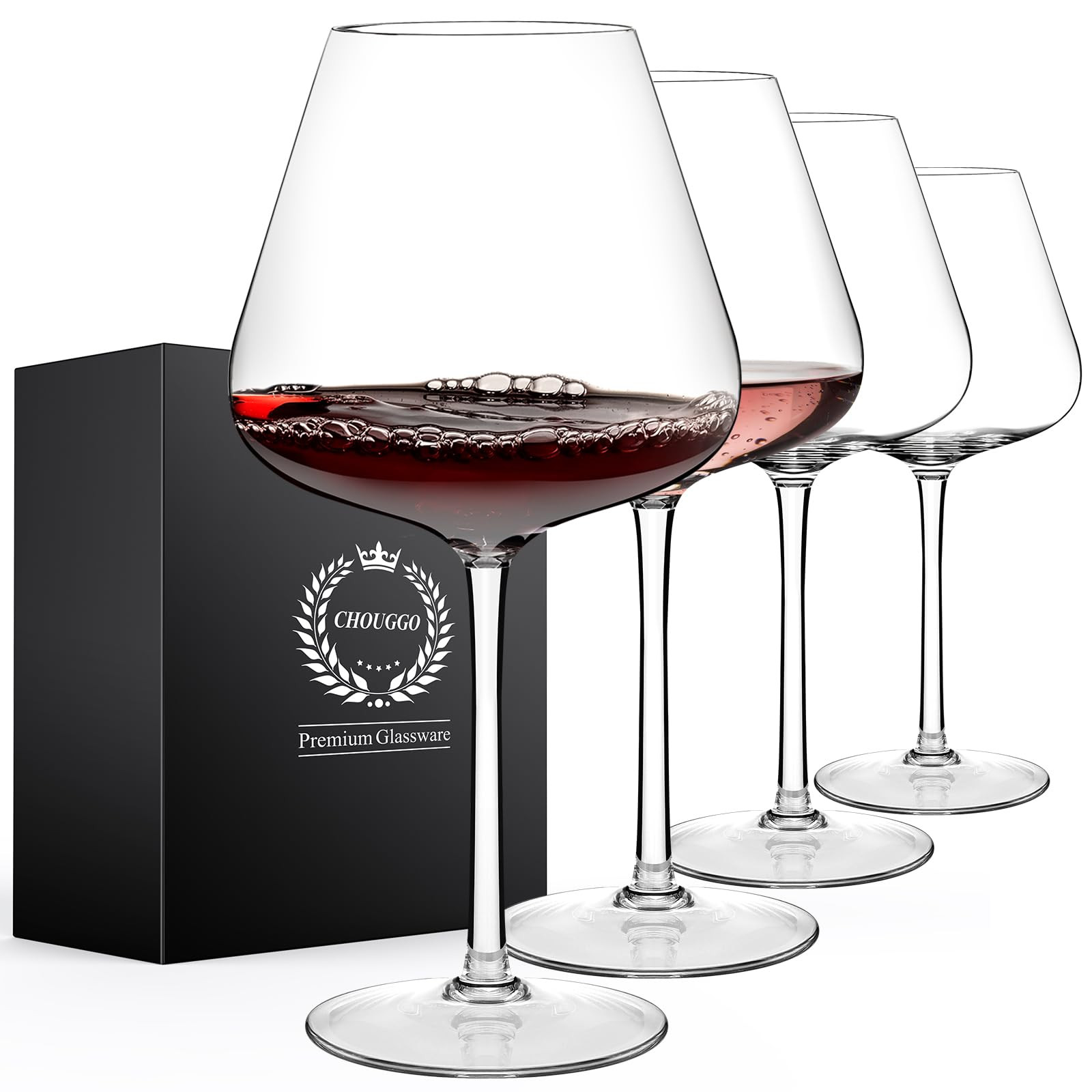 Chouggo Super Large 28Oz Wine Glasses Set of 4, Hand Blown Crystal Red Wine or White Wine Burgundy Glass, Hand Crafted by Artisans - Gifts for Women, Men, Wedding, Anniversary, Christmas, Birthday | Amazon (US)