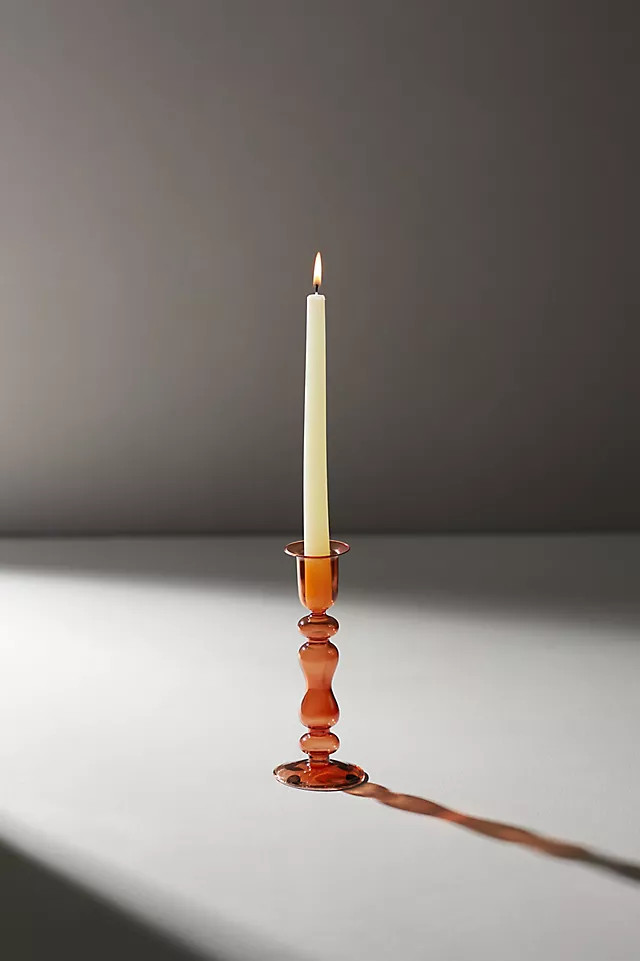 Glass Taper Candlestick, Coral Medium | Anthropologie (US)