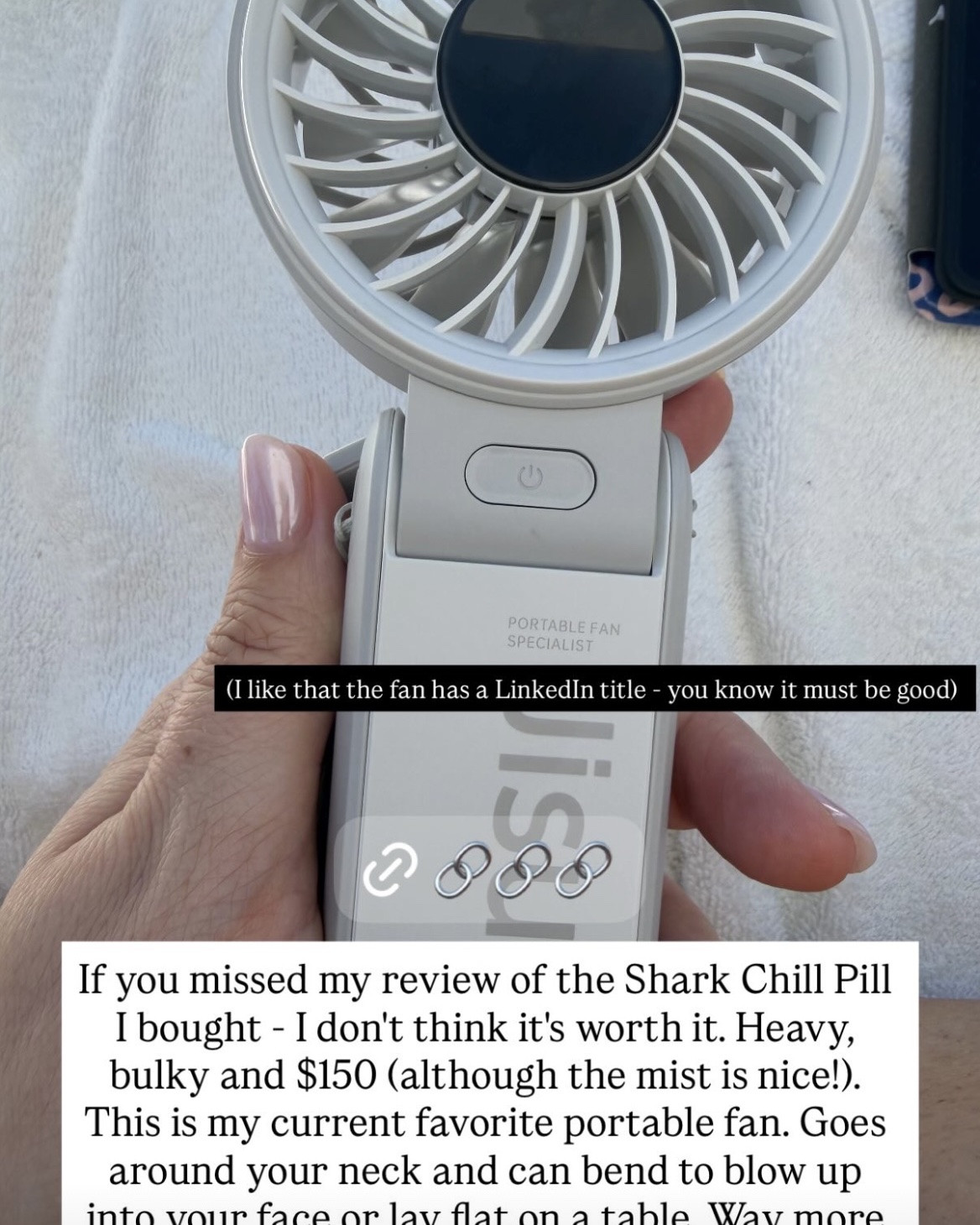 This is my current favorite portable fan. We’ve tried some more expensive name brands, and this one is excellent quality for a significantly better value. We’ve tried and really like two versions, both with strong power settings and exceptional battery life:

1. The Handheld Fan Life7: Goes around your neck, and can also stand up on a flat surface. A fave feature is that it has a separate button for power and switching on the actual fan, so it doesn’t accidentally turn on and waste battery life in your bag!

2. The Handheld Fan Pro1s: This is their wristlet version. It has 10 settings and over 40 hours of battery life!

#LTKSeasonal #LTKTravel #LTKmomlife