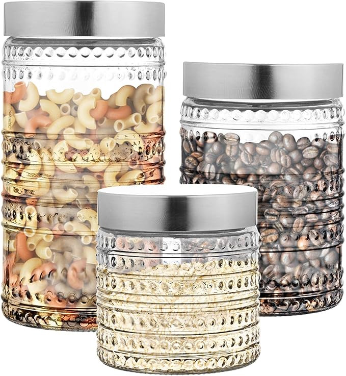Style Setter Round Canister Set 3-Piece Glass Jars in 30, 44 and 59 ounces Chic Retro Design with... | Amazon (US)