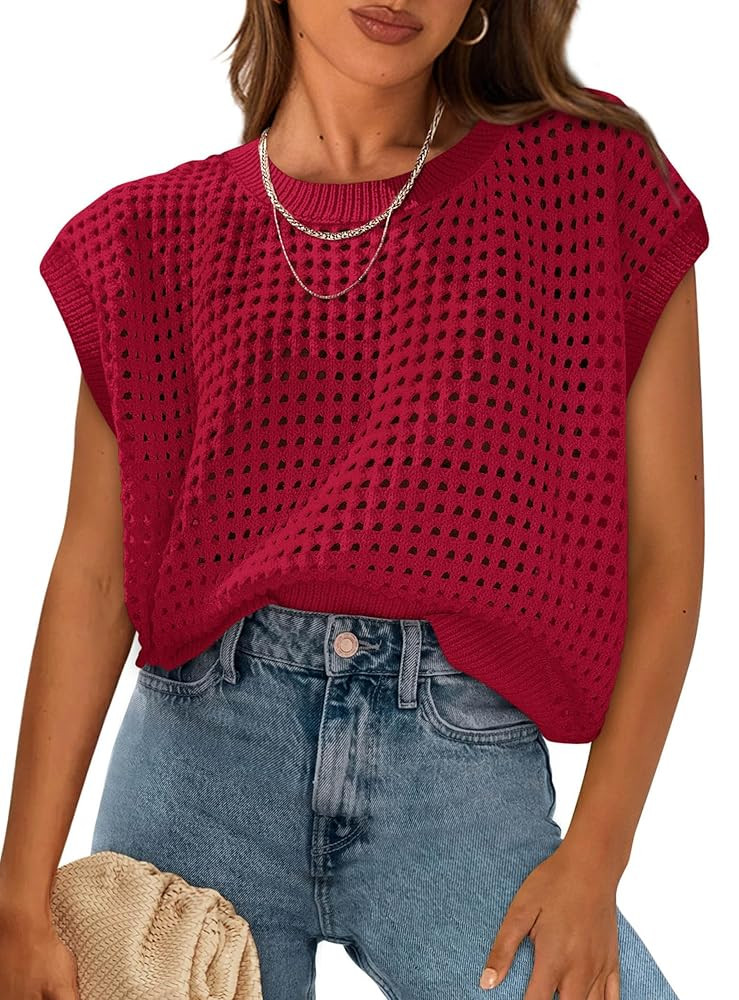 PRETTYGARDEN Womens Spring Tops 2025 Summer Shirts Crochet Cap Sleeve Sweater Pullover Cute Beach... | Amazon (US)