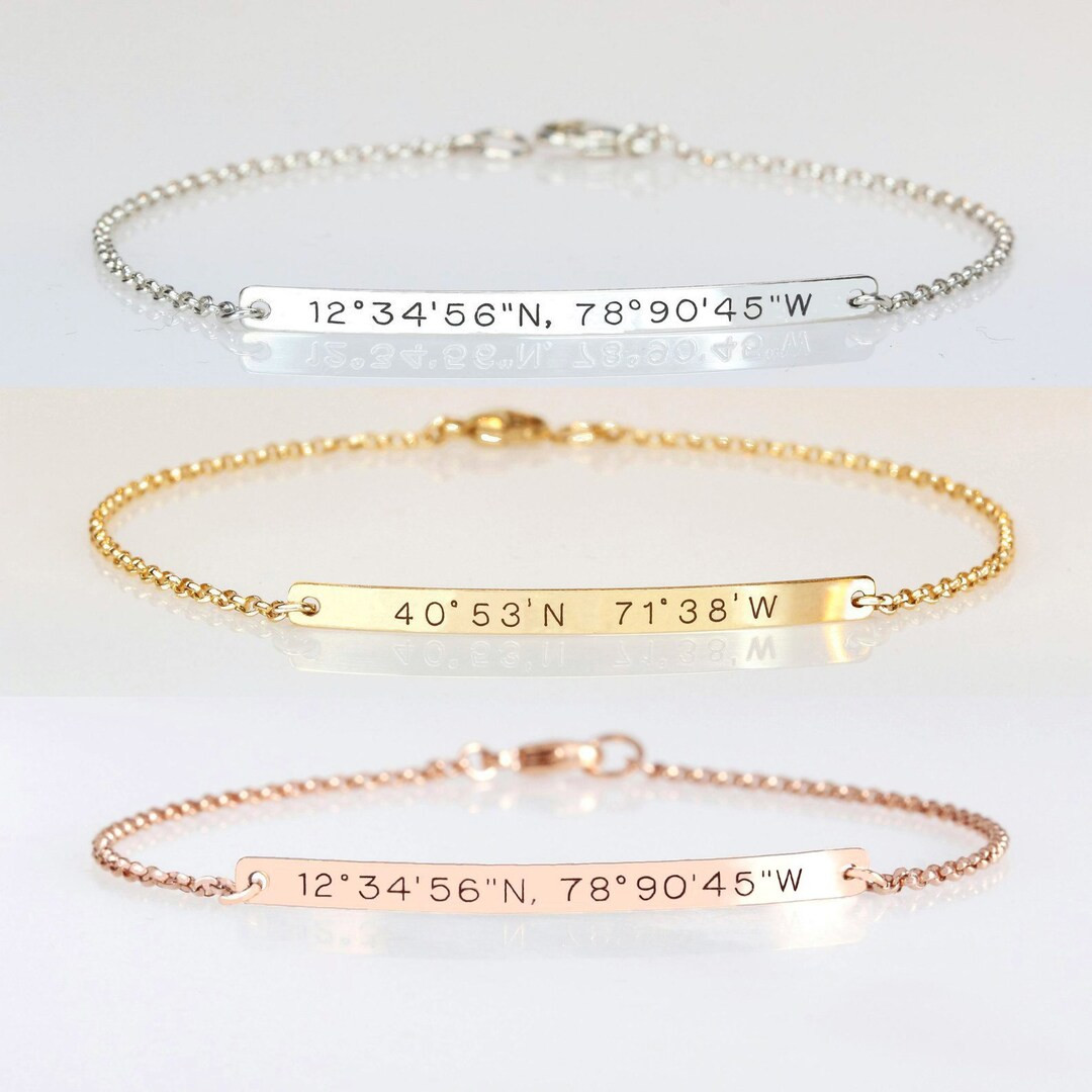 Coordinate Bracelet Sterling Silver Bar Bracelet Wedding - Etsy | Etsy (US)