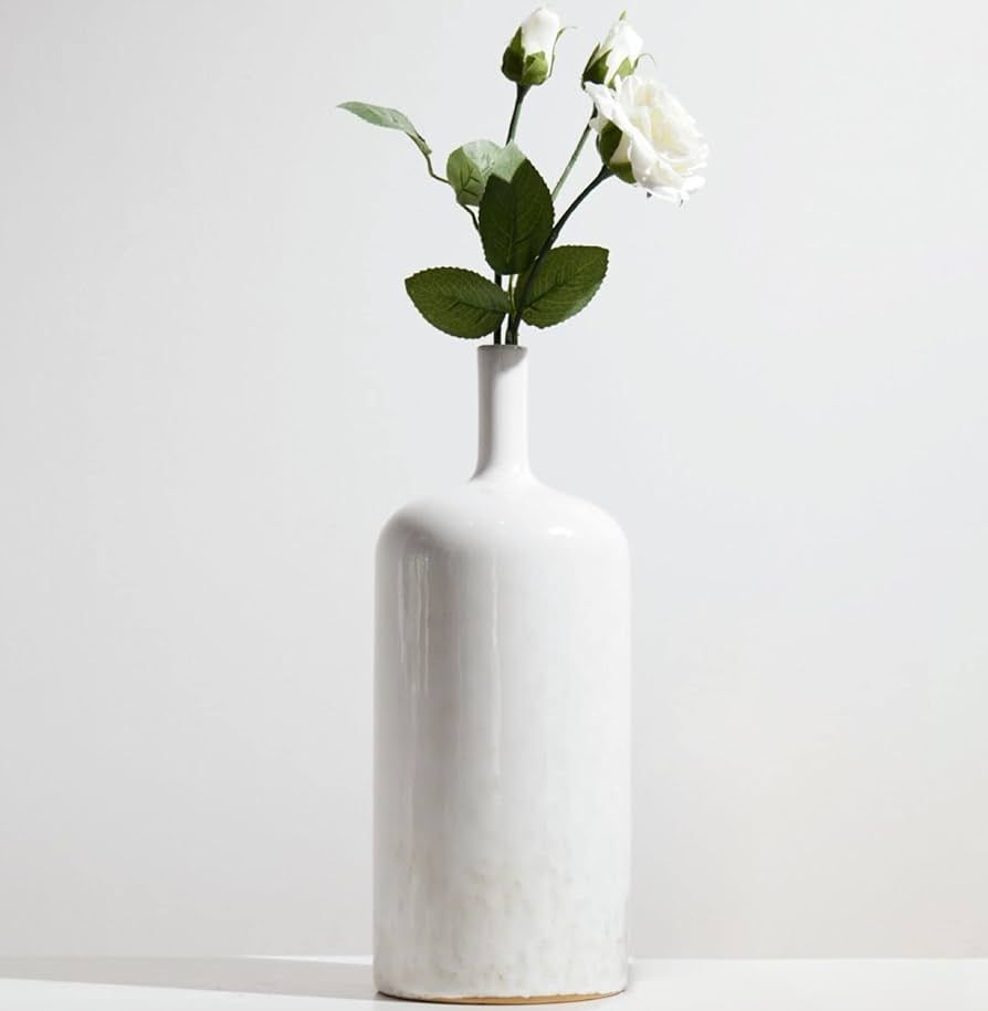 Cynkeyee White Ceramic Vase Home Decorations - Modern Vase with Long Neck, Reactive Glazee White ... | Amazon (US)