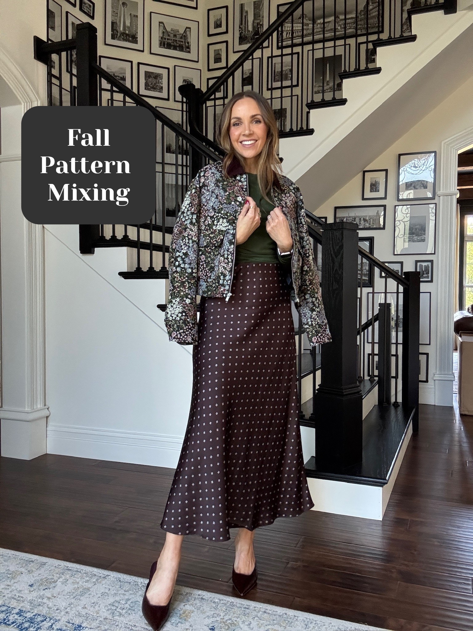 Dressing up the viral @Walmart jacket (xs)! @anntaylor skirt and @Target top (on sale) with @evereve shoes 😍
