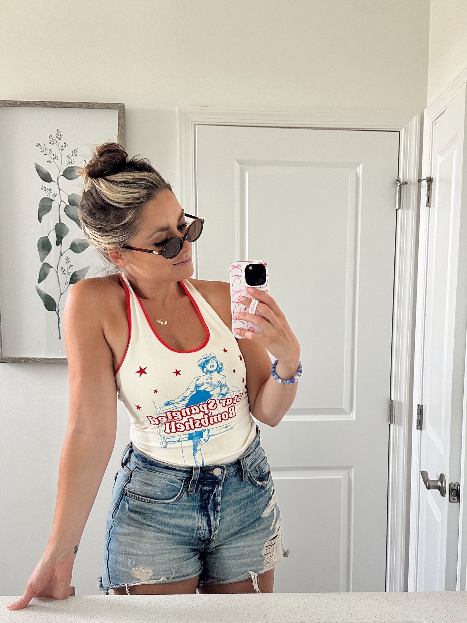 Couldn’t not get this shirt for the 4th. Plus these are the first ripped shorts I’ve bought in years. I’m into their length. On the longer side  

#july4 #bombshell #americana 

#LTKSeasonal #LTKStyleTip