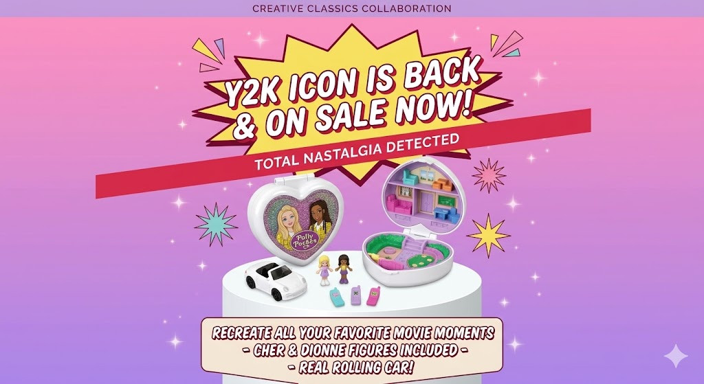 Ugh, As If!  Polly Pocket x Clueless Compact ONLY $13 at Walmart!	Total nostalgia alert!  The ultimate 90s collaboration is currently on sale at Walmart for just $13! This Polly Pocket x Clueless Collector Compact features micro dolls of Cher, Dionne, and Tai. Recreate your favorite movie moments with iconic accessories like Cher's yellow car, Dionne's hat, and three retro cell phones. You can even explore Cher's famous computerized closet! Perfect for play or display in premium packaging. Tap the link to snag this totally viral deal before it sells out!	 

 #LTKSaleAlert #LTKKids