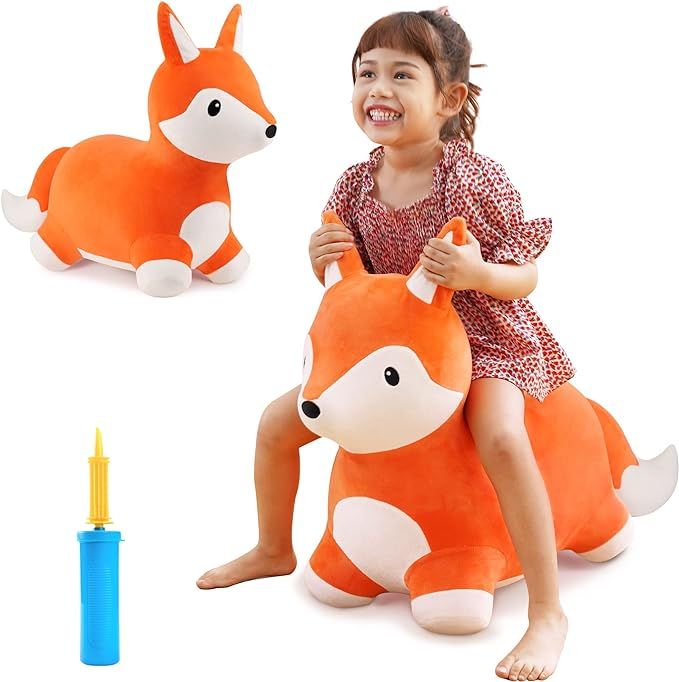 iPlay, iLearn Bouncy Pals Fox Hopping Horse, Kids Plush Inflatable Hopper Toy W/Pump, Toddler Ind... | Amazon (US)