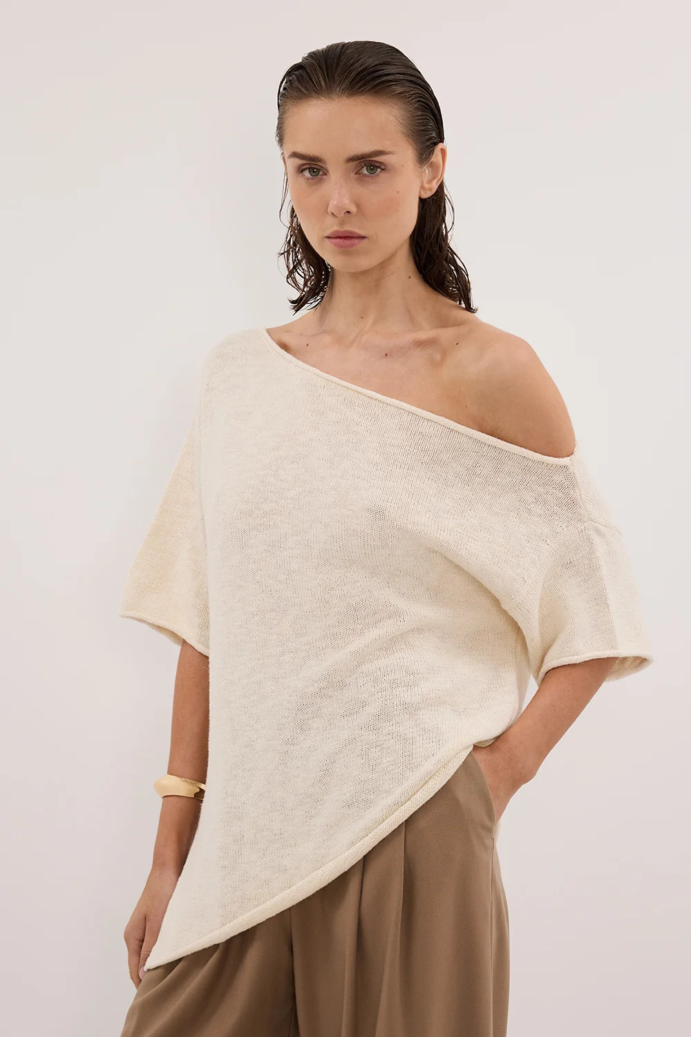 RICK CREAM ASYM KNIT TOP | DISSH