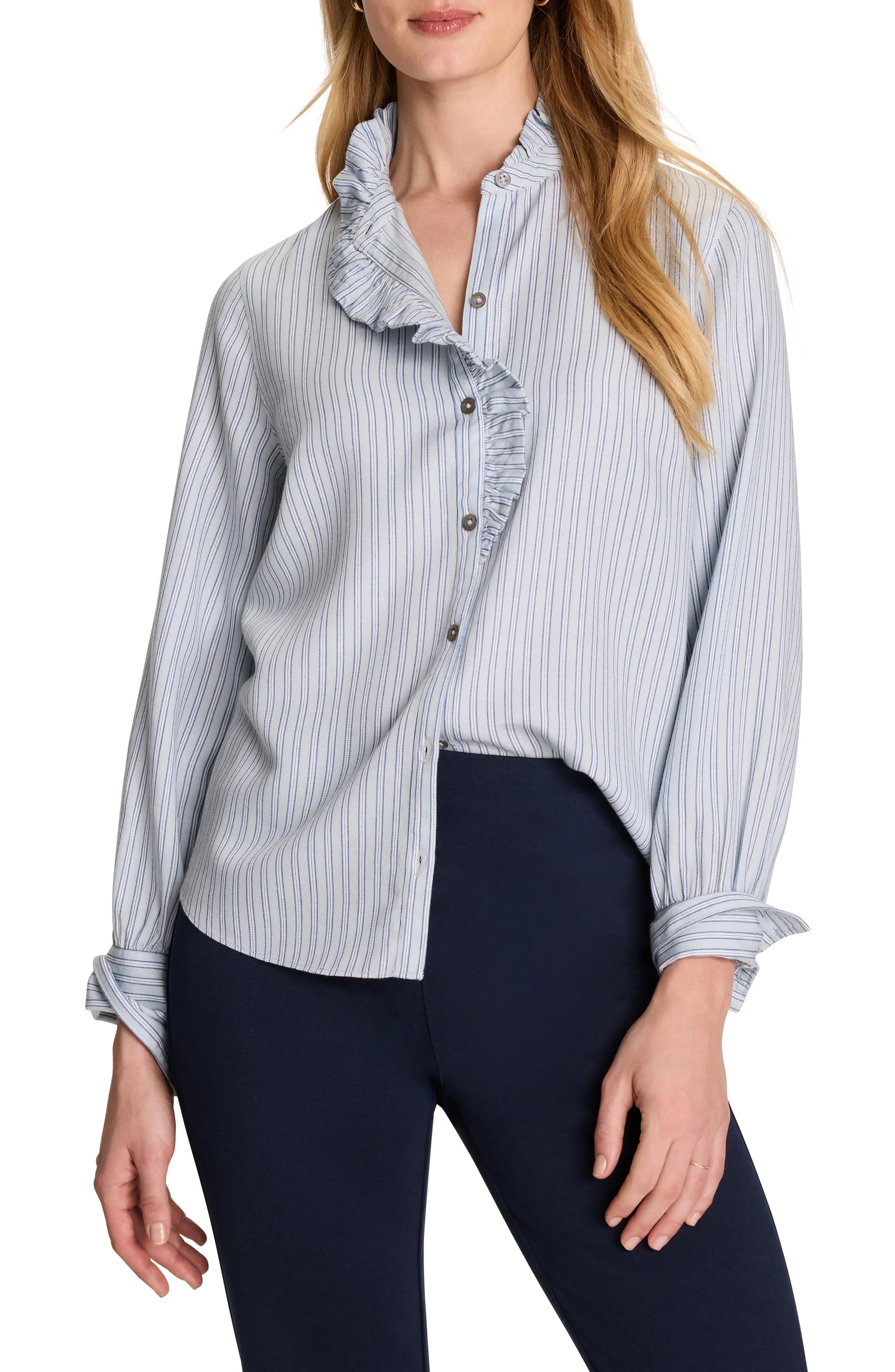 Ruffle Neck Stripe Shirt (Women) | Nordstrom | Nordstrom