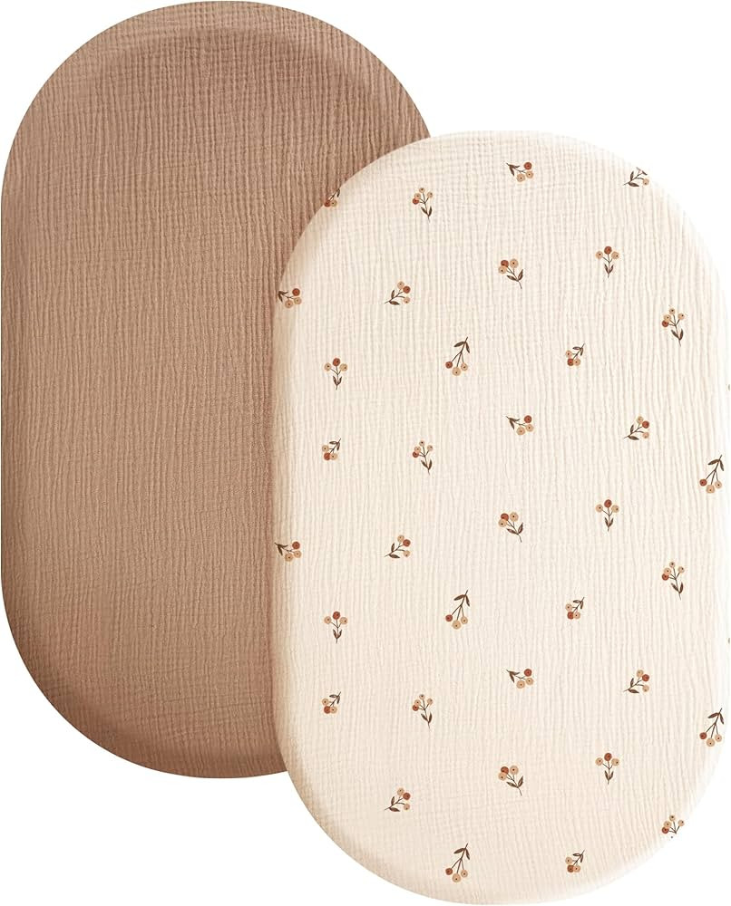 Amazon.com: Konssy 2 Pack Muslin Fitted Bassinet Sheets for Baby Girl Boy, Soft Breathable Baby B... | Amazon (US)