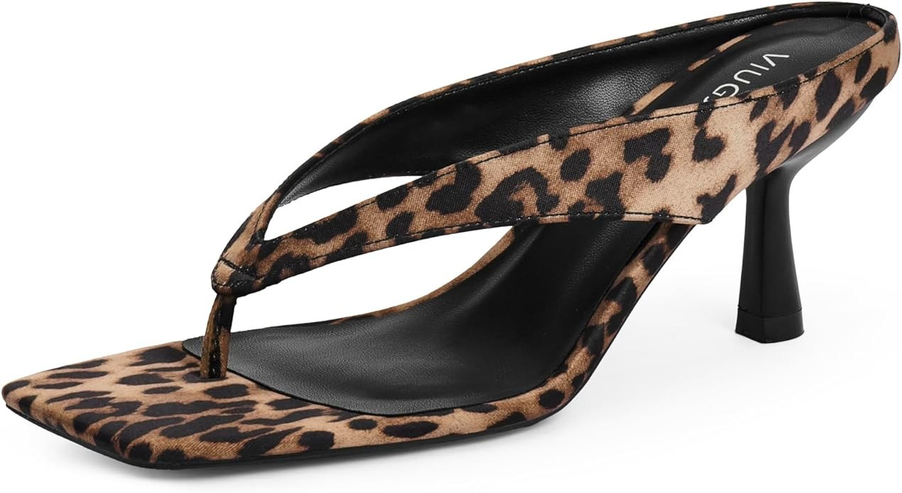 Women’s Kitten Heels Flip Flops Slip On Open Toe Low Heels Thong Square Slide Summer Fashion Pa... | Amazon (US)