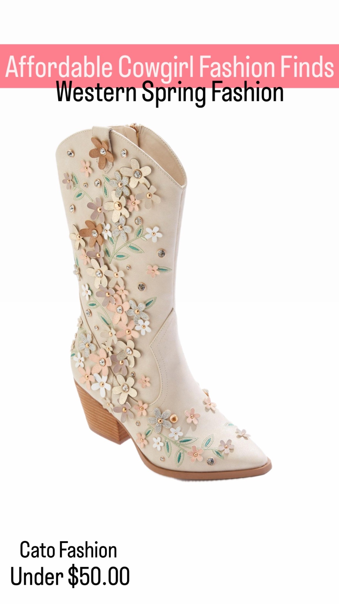 Affordable spring fashion, affordable western wear, floral boots, cowgirl boots, Cato boots, Cato finds, country concert outfit rodeo style, Easter boots, spring boots 

#LTKSeasonal #LTKFindsUnder50 #LTKShoeCrush