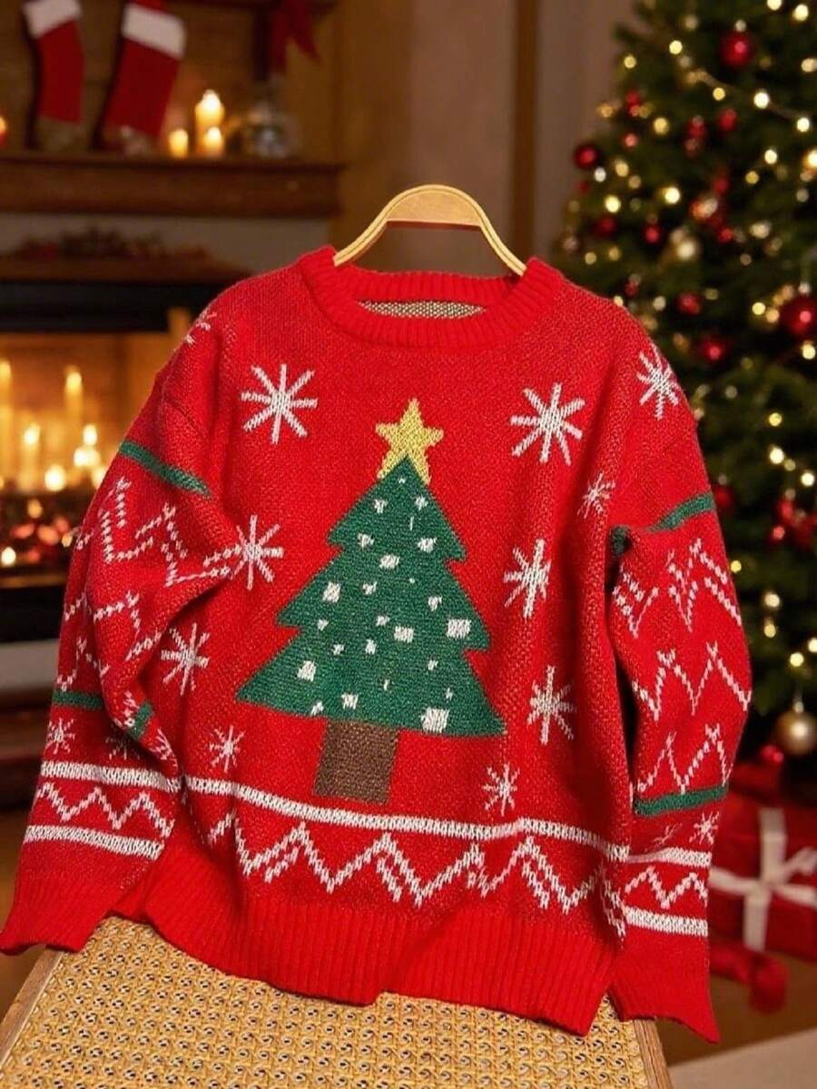 Franclia Holiday Party Versatile Christmas Element Jacquard Knit Pullover Sweater | SHEIN
