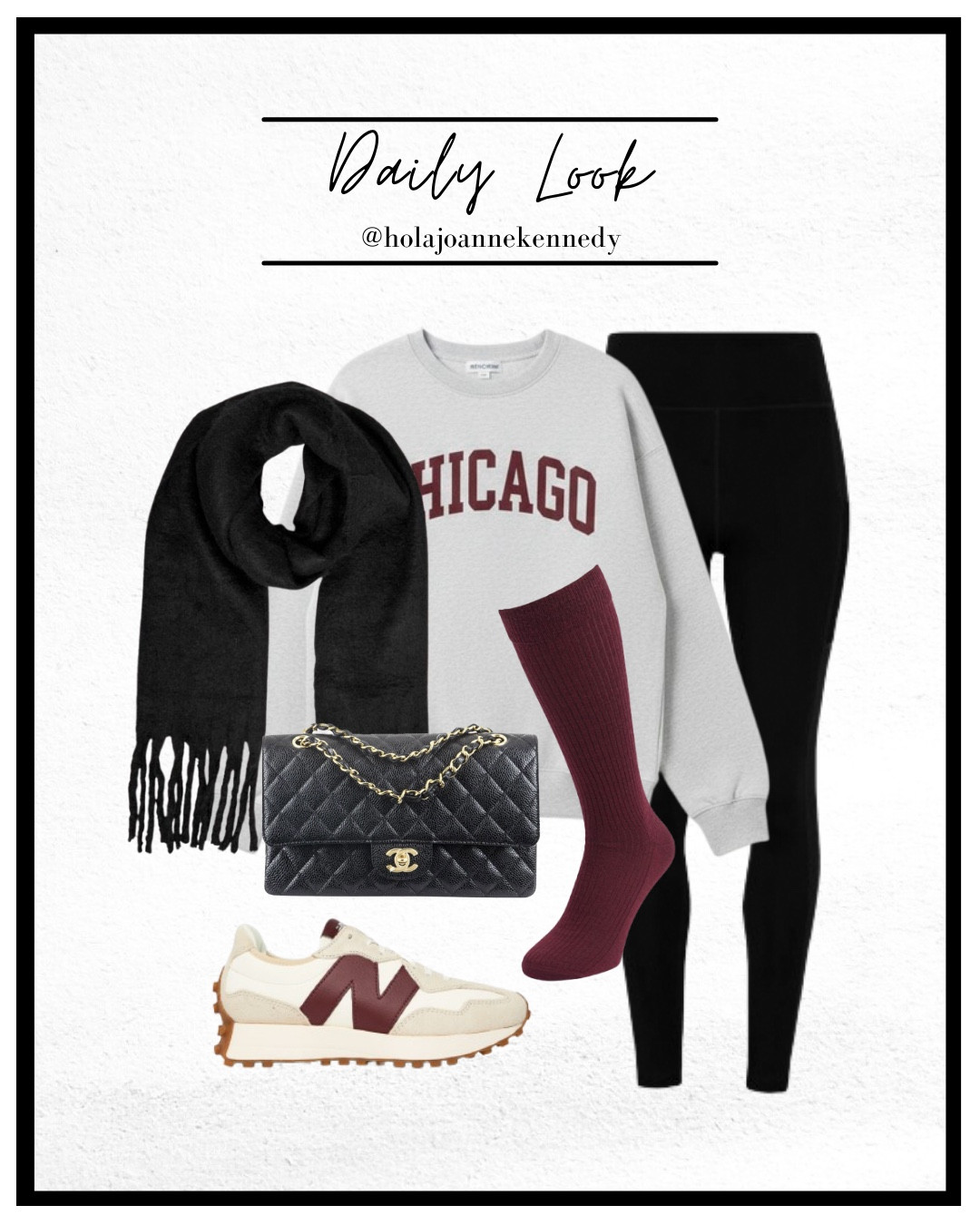 grey and burgundy sweatshirt outfit, Chicago sweatshirt outfit, fleece leggings outfit, burgundy trainers outfit, New Balance burgundy trainers, casual winter outfit, cold weather layers, cosy midweek outfit, realistic everyday outfit, layered winter look, casual chic style, Chanel bag casual outfit, black wool scarf outfit, winter errand outfit, work from home outfit 

#LTKwinter #LTKstyletip #LTKuk