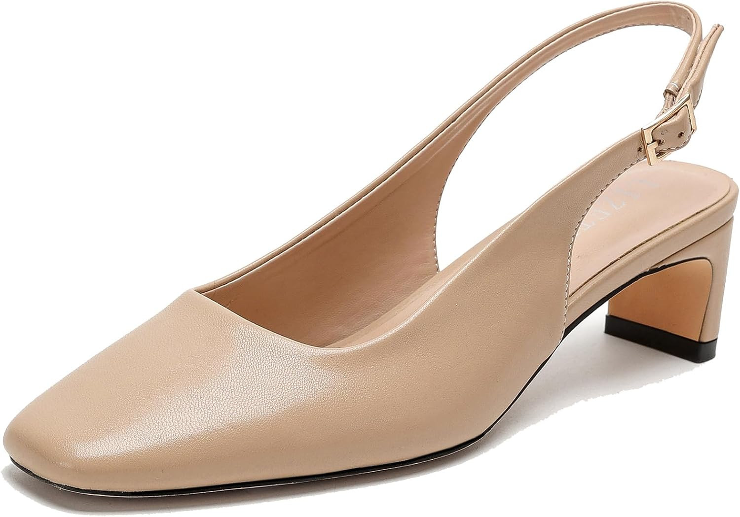 Womens Low Heel Pumps Block Heel Square Toe Slingback Dress Shoes | Amazon (US)