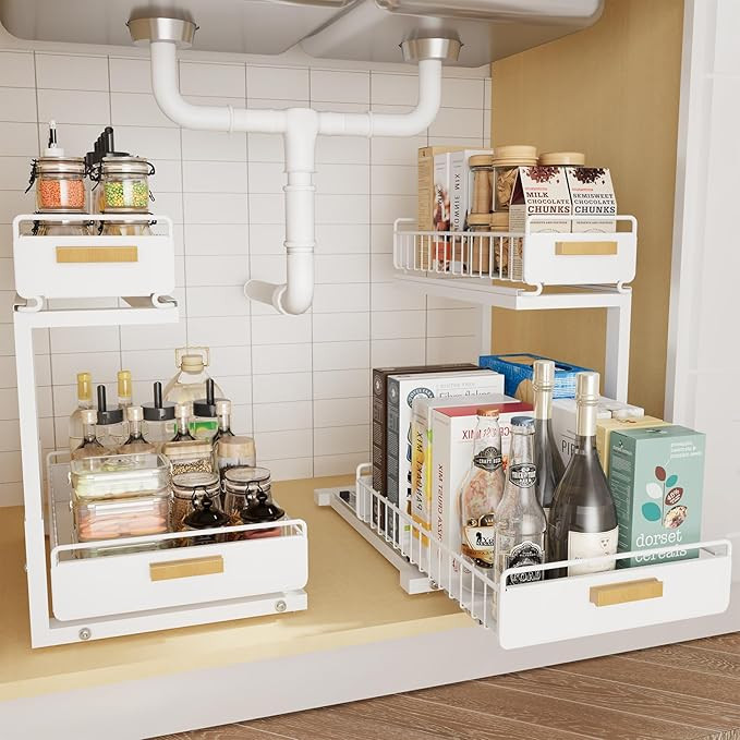 2 Pack Under Sink Organizer with Ball Bearing Sliding Drawer, Heavy Duty Pull Out Cabinet Organiz... | Amazon (US)