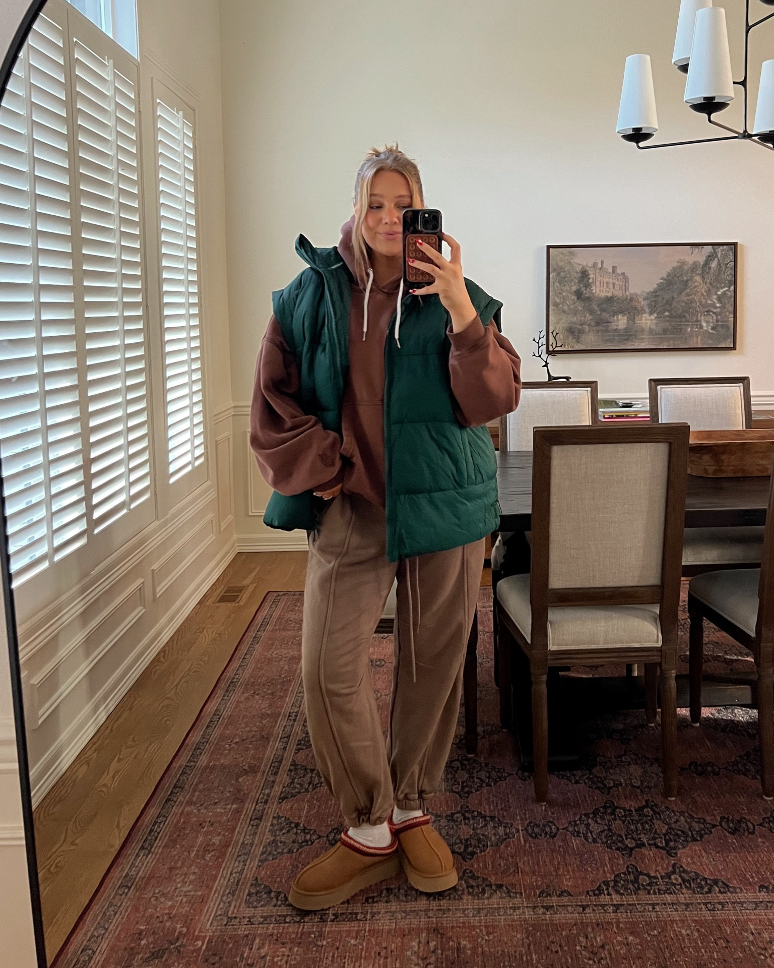 Free people spend $150 get $100 back to spend at free people!! 😍👌🏼 true to size vest in a new color it’s so warm and cozy! Wearing M 😁 pants tts M the best sweats!! Stick with true size in sweatshirt it runs large I’m in a M color black walnut! 