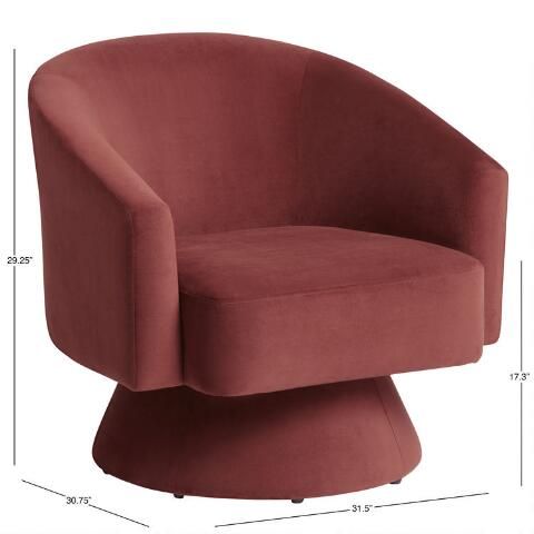 Abbey Brick Red Velvet Upholstered Swivel Chair | World Market