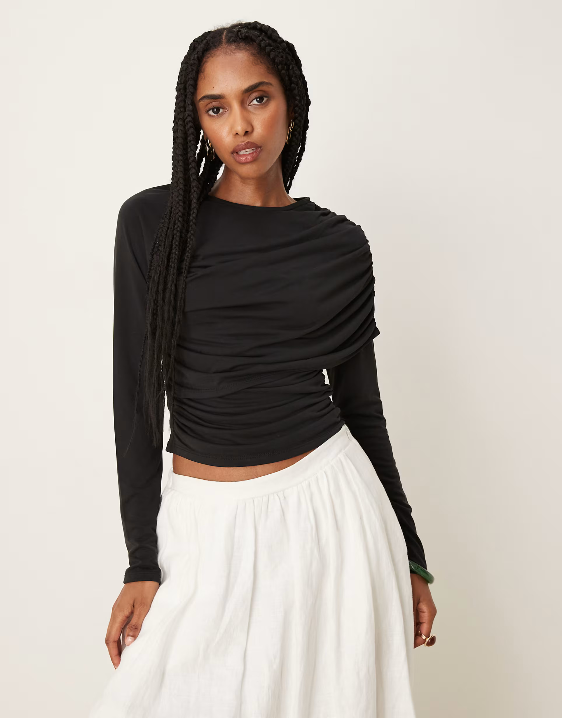 ASOS DESIGN modal wrap detail long sleeve tee in black | ASOS | ASOS (Global)