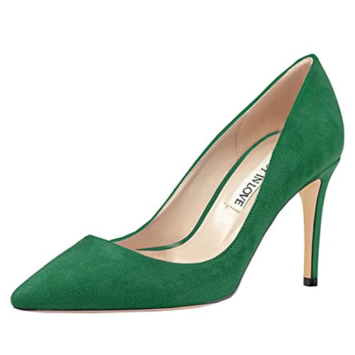 JOY IN LOVE Women's Pumps 3.5" Pointed Toe High Heels, Green Suede, 10 | Amazon (US)