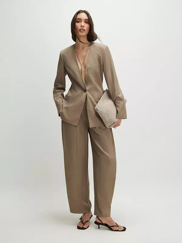 River Island Cross Hatch Barrel Trousers - Beige | Very (UK)