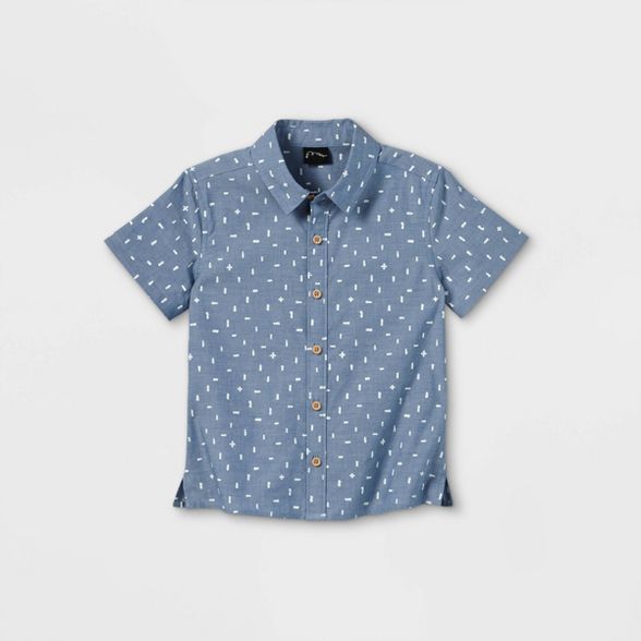 Toddler Boys' Chambray Print Short Sleeve Button-Down Shirt - art class™ Blue | Target