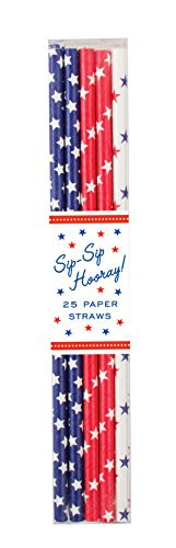 Party Partners 25 Count Patriotic Star Assortment Patterned Paper Straws, Red/White/Blue | Amazon (US)