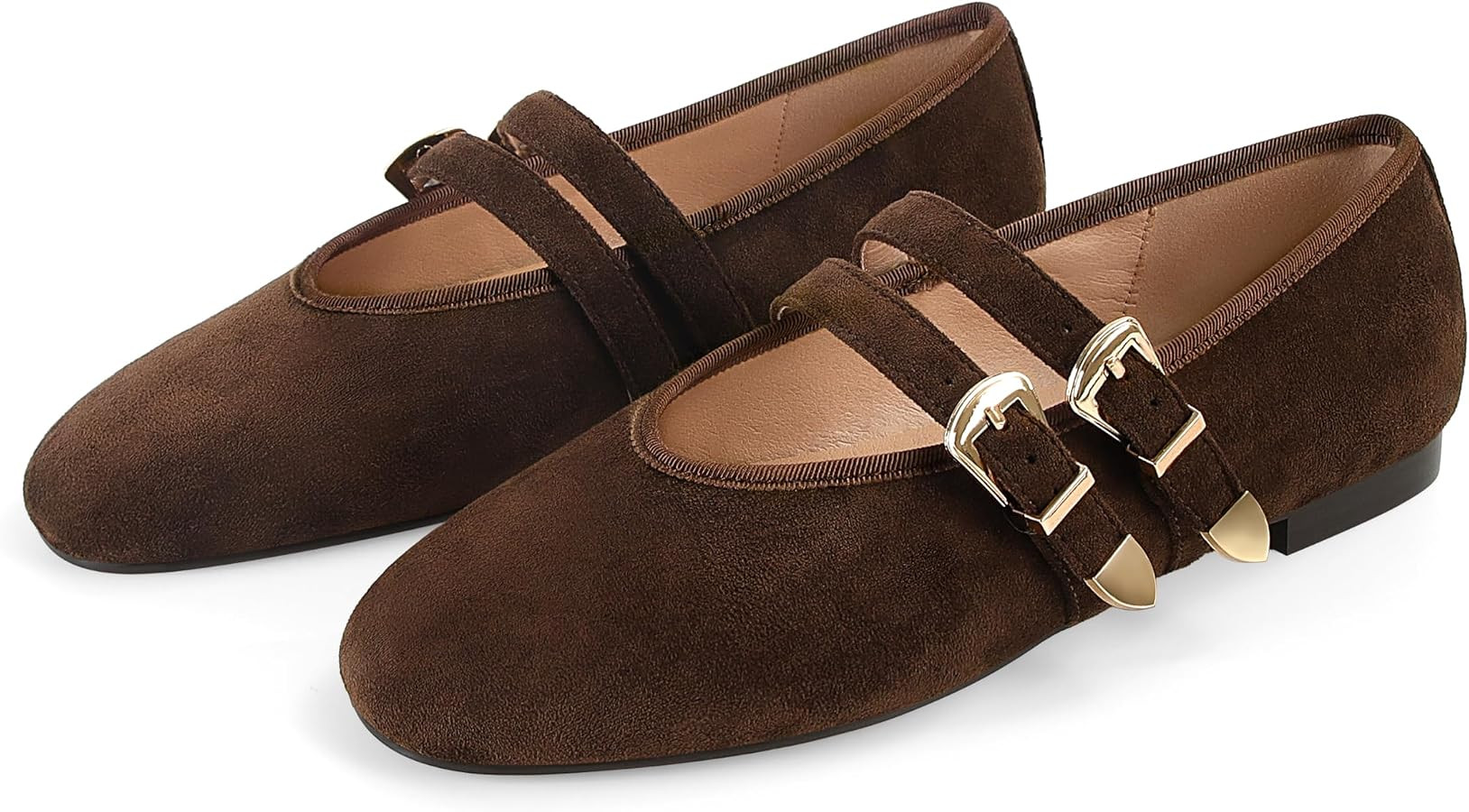 Woven Ballet Flats for Women Mary Jane Closed Almond Toe Shoes with Adjustable Buckle Straps | Amazon (US)