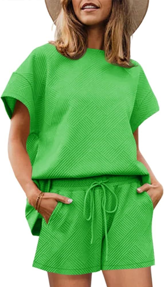 Imily Bela Womens Loungewear Set Short Sleeve Tops and Shorts 2 Piece Outfits Plus Size Oversized... | Amazon (US)