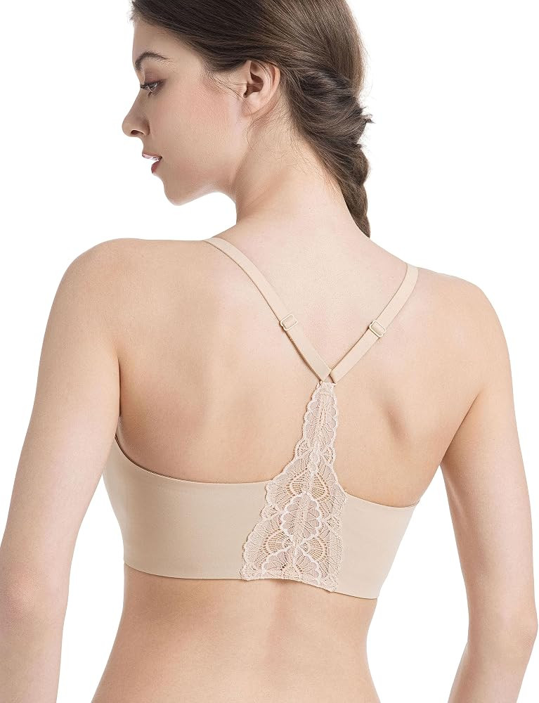 Lusait Women Wireless Jelly Bra Seamless Lace Racerback Everyday Tshirt Bra | Amazon (US)