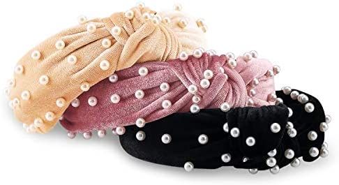 AIEBAO Pearl Headbands for Women, 3 Pack, Thick, Wide Knotted Turban Bands for Teens, Girls and A... | Amazon (US)