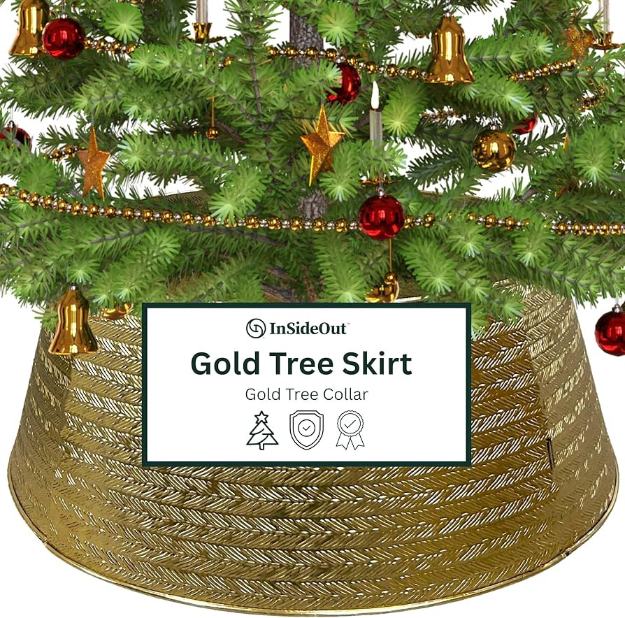 Gold Metal Christmas Tree Collar, Decorative Christmas Tree Skirt Alternative for Base Cover, Dur... | Amazon (US)