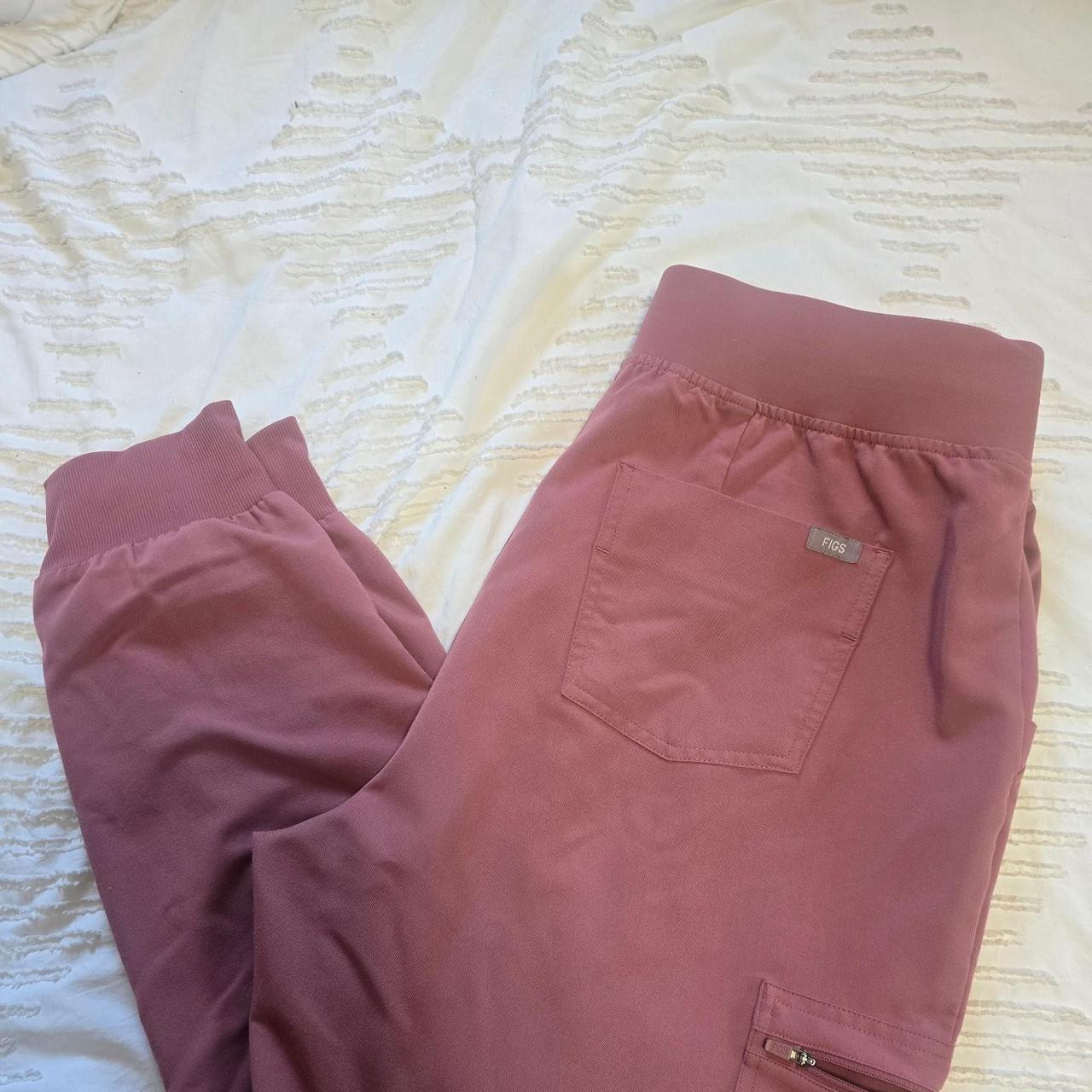 FIGS Women's Pants - Burgundy/Pink | Depop US