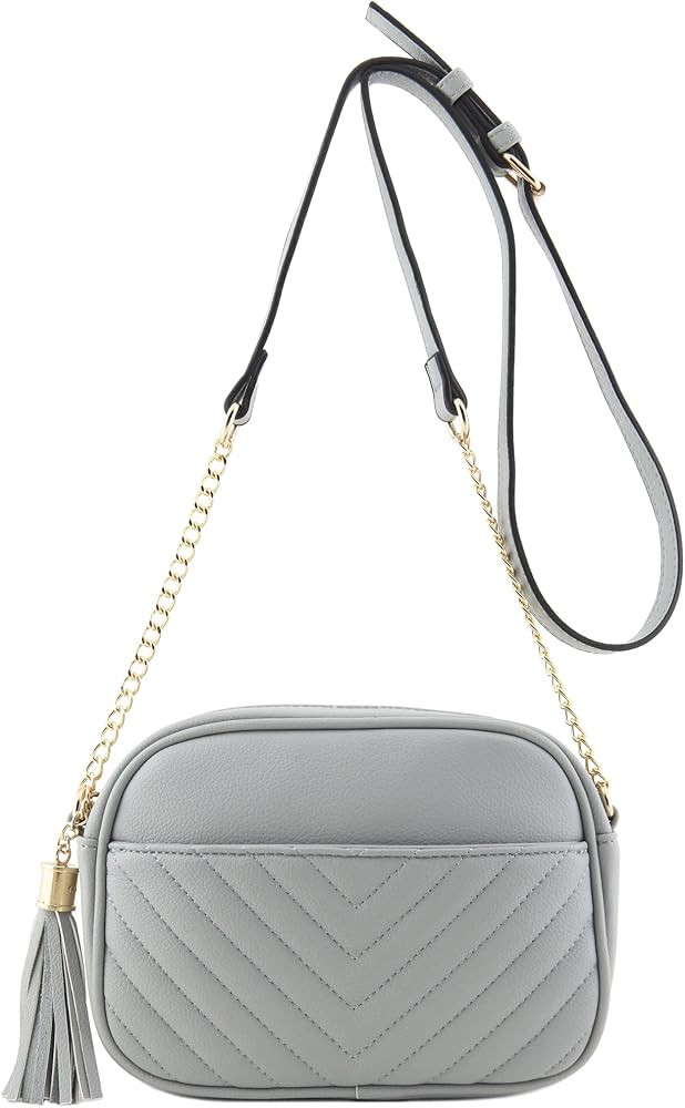 FashionPuzzle Chevron Quilted Crossbody Camera Bag with Chain Strap and Tassel | Amazon (US)