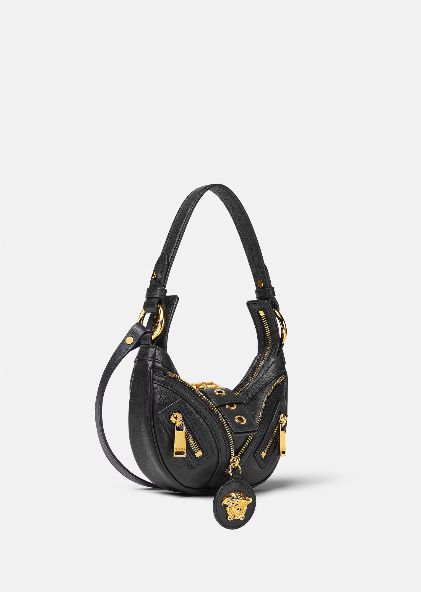 Versace Women's Repeat Mini Hobo Bag in Black | Versace GB | Versace (US)