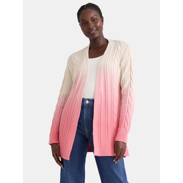 Time and Tru Women's Dip Dye Cardigan Sweater, Midweight, Sizes XS-XXXL | Walmart (US)