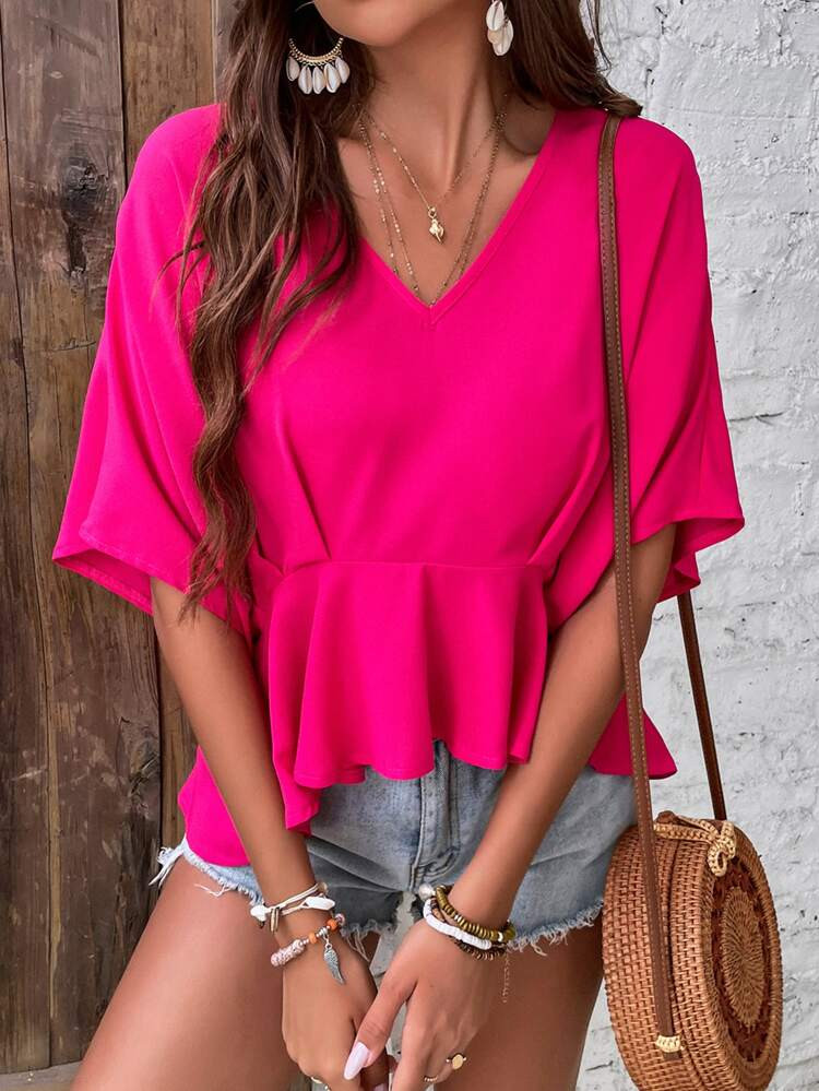 Solid Dolman Sleeve Peplum Blouse | SHEIN