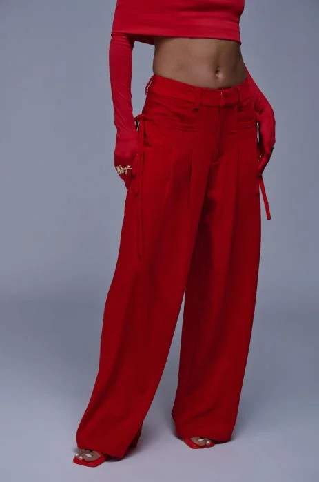 SHOW OUT STRAIGHT LEG PLEATED TROUSER IN RED | AKIRA