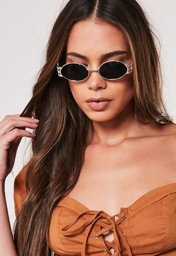 Gold Look Decor Frame Oval Sunglasses | Missguided (US & CA)