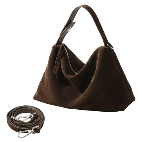 Genuine Leather Suede Hobo Bags for Women, Brown Suede Handbag Purse Retro Slouchy Tote Bag Shoulder Bag | Amazon (US)
