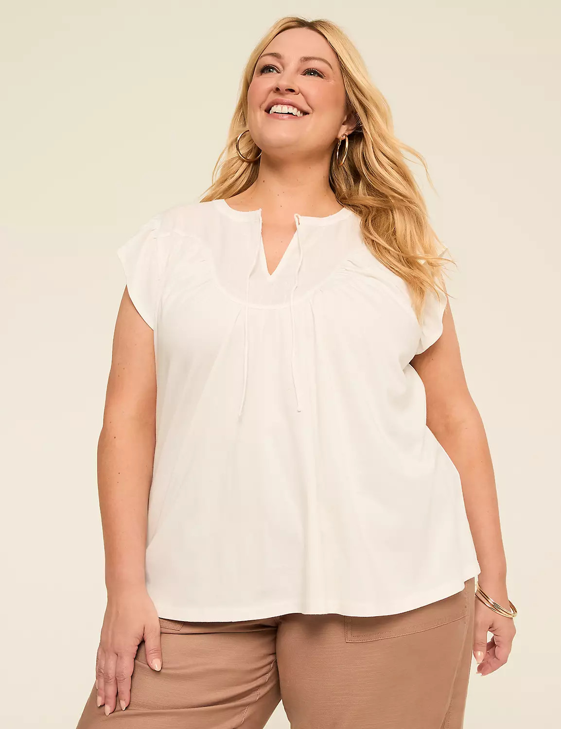 Flutter-Sleeve Woven Yoke Top | Lane Bryant (US)