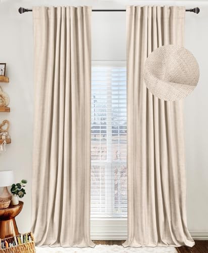100% Blackout Shield Linen Blackout Curtains for Bedroom 84 Inches Long, Back Tab/Rod Pocket Living Room Drapes, Thermal Insulated Blackout Curtains 2 Panels Set, 50" W x 84" L, Beach Sand | Amazon (US)