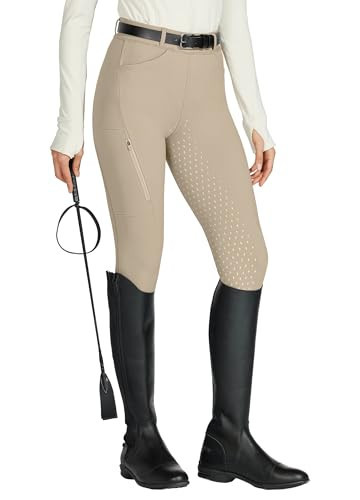 Willit Women's Horse Riding Pants Full Seat Silicone Equestrian Breeches Horseback Schooling Tights Zipper Pockets Khaki L | Amazon (US)
